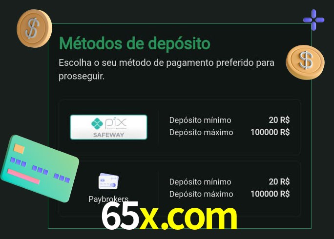O cassino 65x.com oferece uma grande variedade de métodos de pagamento